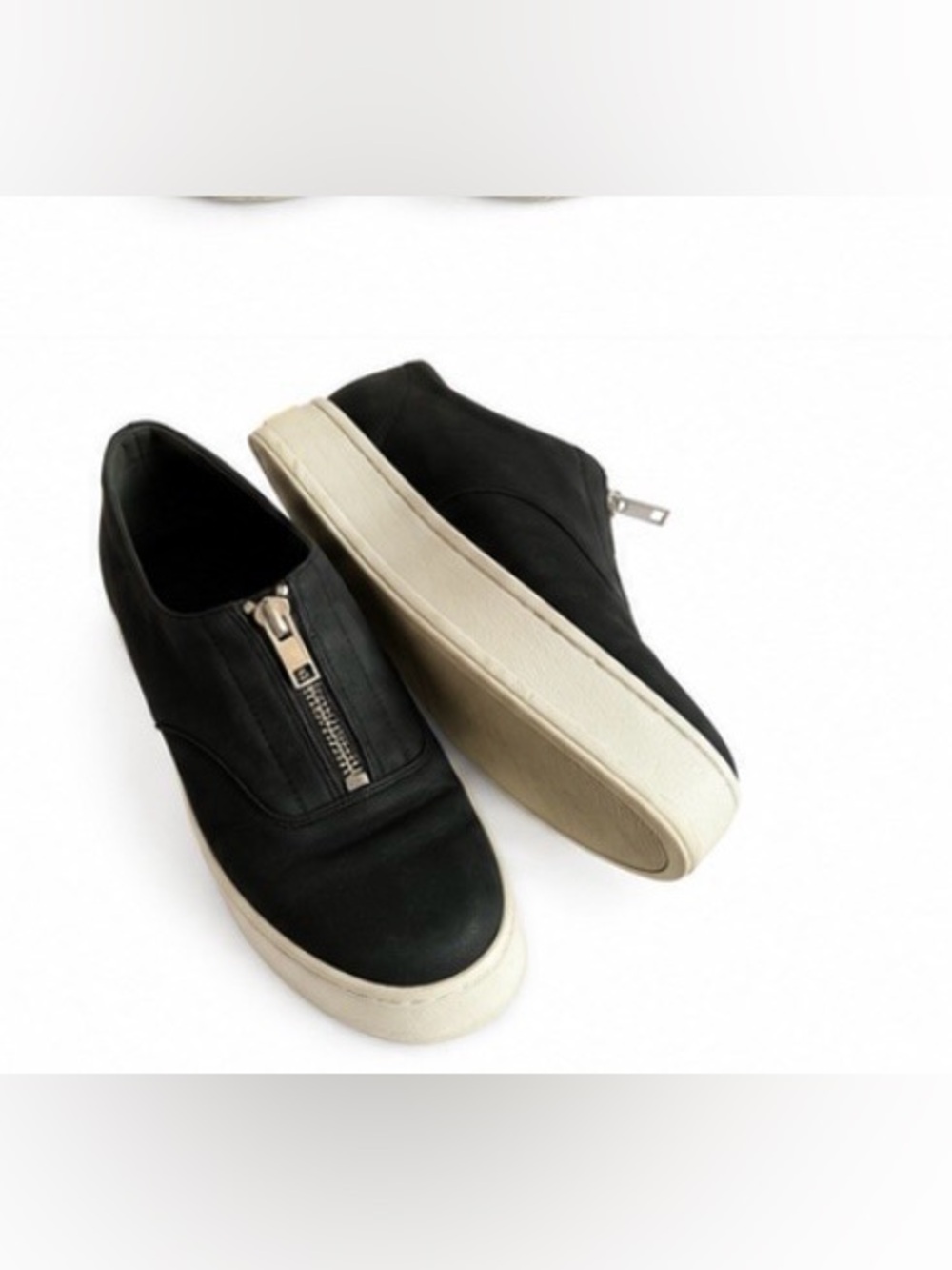 Vince Black Leather Zip-Front Slip-On Platform Sneakers Sz 7.5M